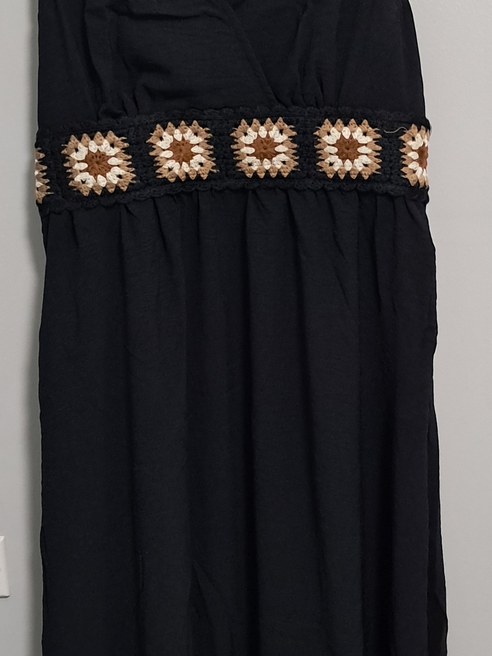 Cupshe Black Maxi Dress with Cream & Brown Crochet Elastic Waist MWT Sz XL Boho - Picture 4 of 12